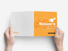 Load image into Gallery viewer, Free Square Half Fold Brochure Mockups