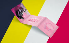 Load image into Gallery viewer, Free Open Square Tri-fold Paper PSD Mockup
