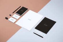 Load image into Gallery viewer, Free Multipurpose Branding Mockup Pack with Pen, Notebook and Business Cards
