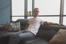 Load image into Gallery viewer, Free Man Wearing T-shirt With Changeable Background PSD Mockup
